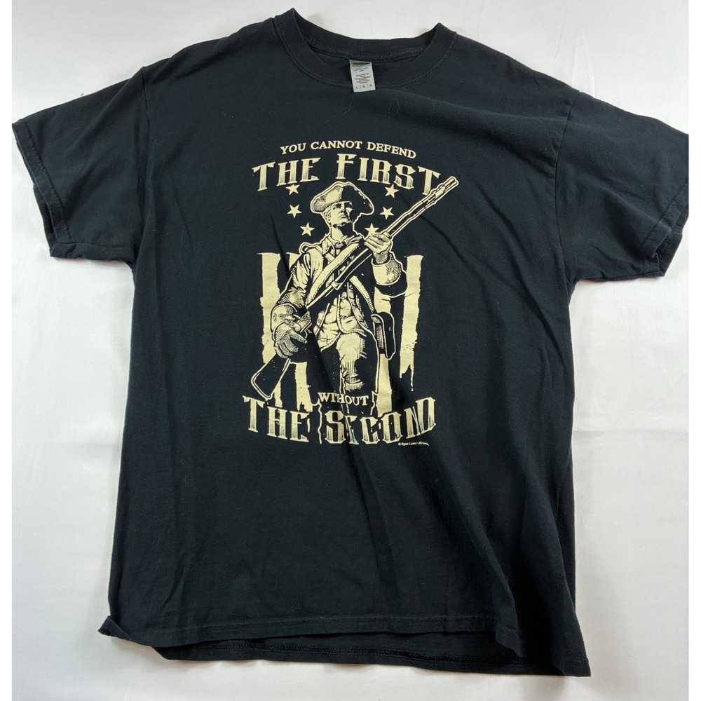 Gildan Graphic T-Shirt Mens Large Black Good 2nd Amendment Patriot Soldier Tee